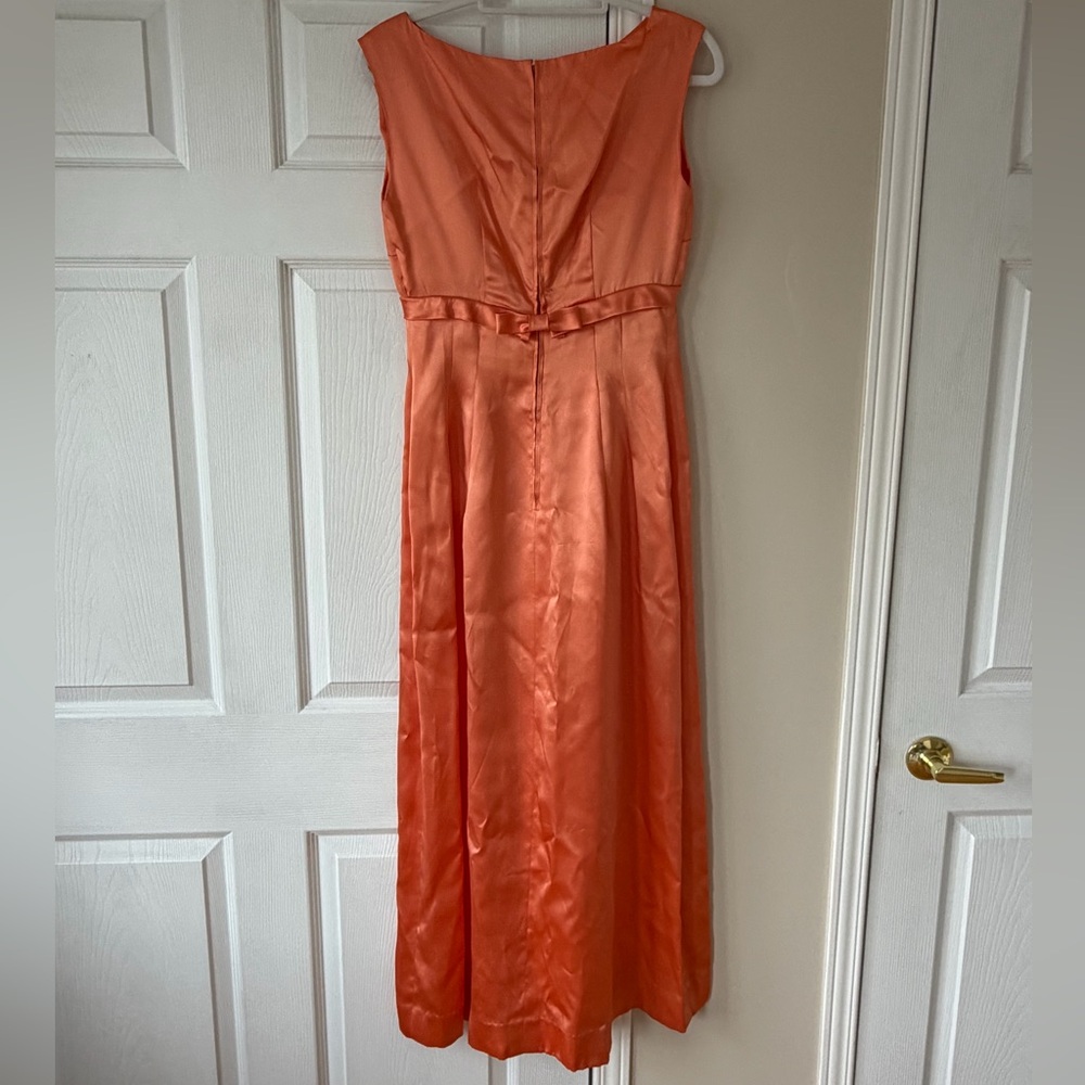 Sleeveless Coral Satin Maxi Dress Formal Bridesmaid Peach Orange Pink